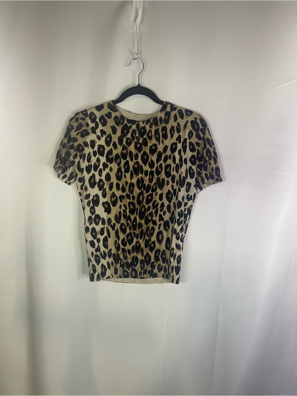 Ann Taylor Leopard Print Short Sleeve Top - Beige/Black